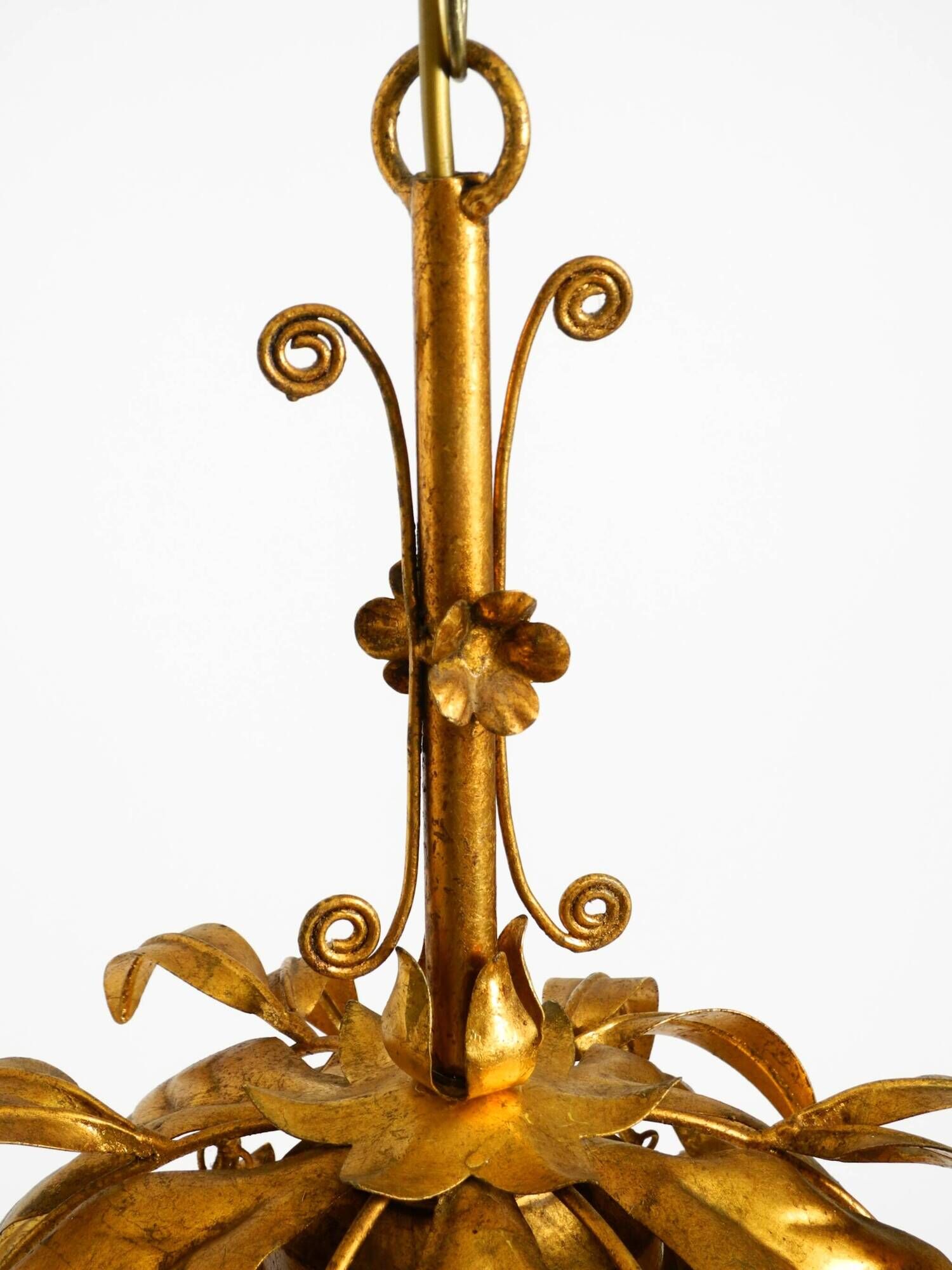 1970s gold-plated metal pendant lamp with a glass sphere by Hans Kögl