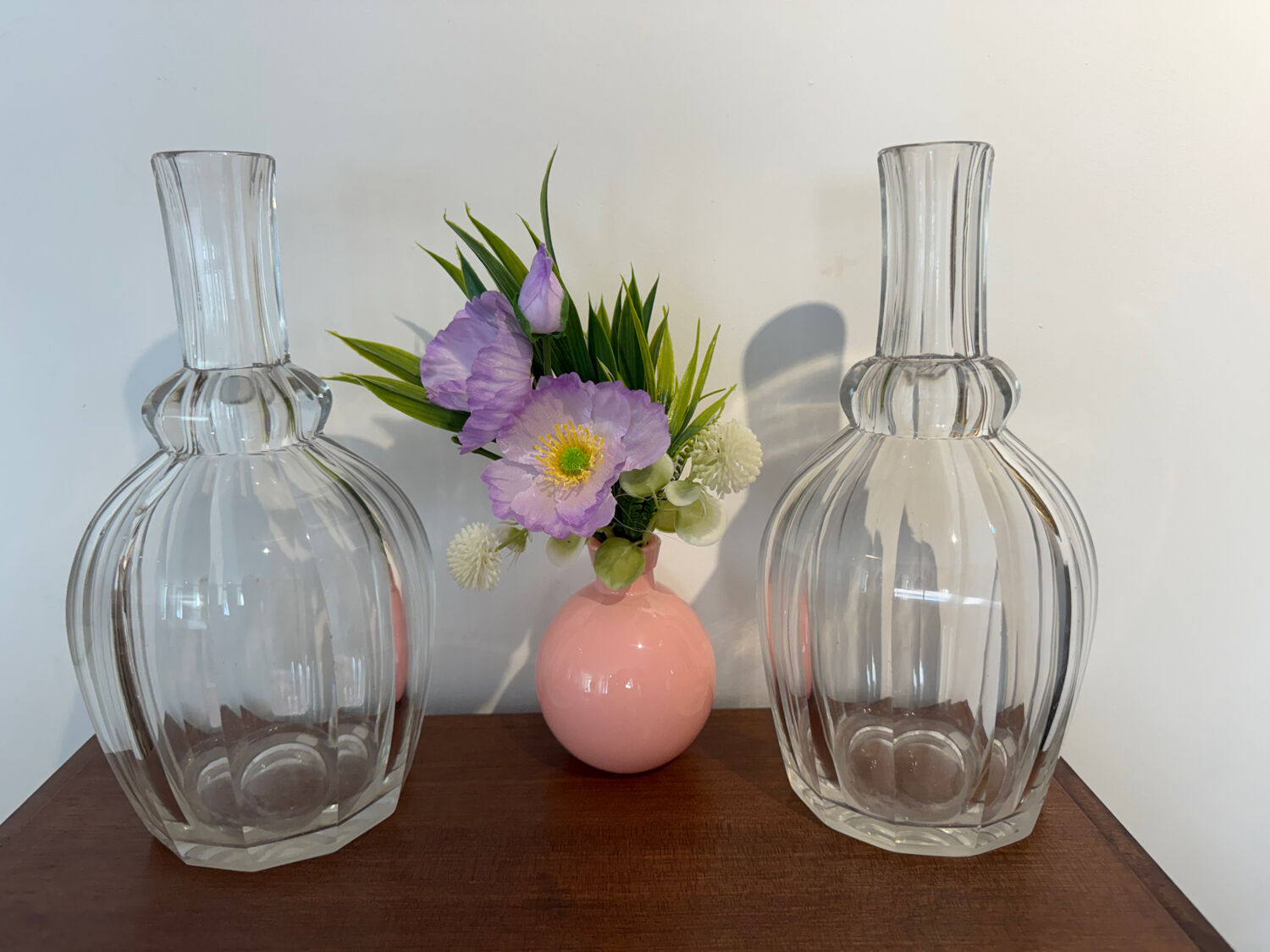 Pair of antique moulded crystal decanters (Baccarat style)
