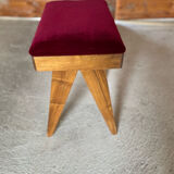 Piano stool in wood and velvet 1970's