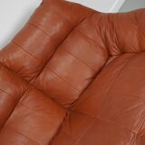 Pouf / Canapé 2 places en cuir patchwork vintage