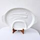 Grand plat a asperges compartimenté vintage blanc céramique barbotine 43.5x28 cm