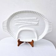 Large compartmented asparagus dish vintage white ceramic slush 43.5x28 cm