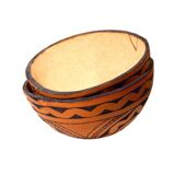 2 half decorated gourds (pyrography), floral and geometric patterns, 20cm