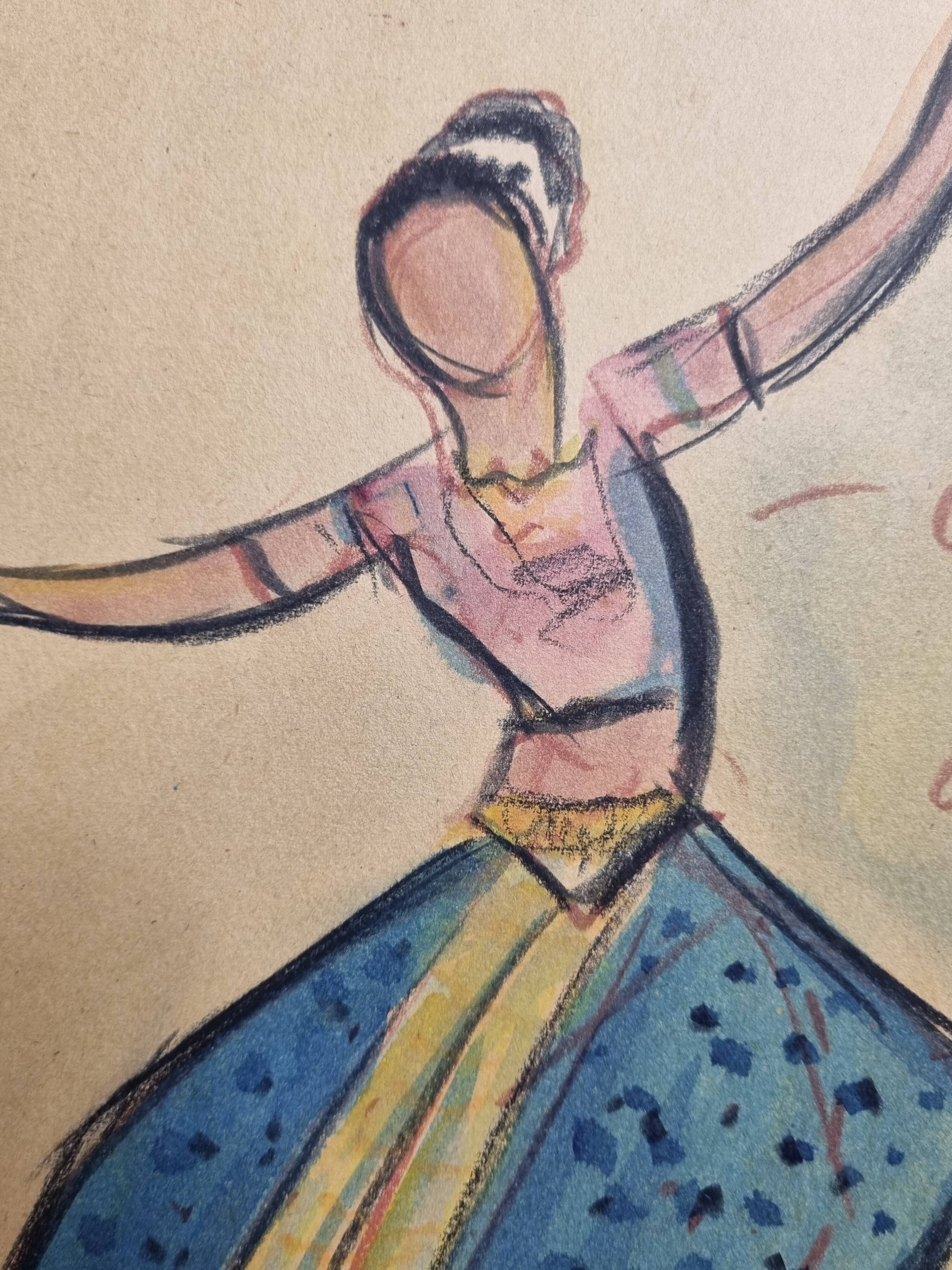 Sketch of Mrinalini Sarabhai, original drawing by Jean Target, 1950s, 38 cm x 28.5 cm