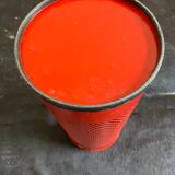 Vintage red umbrella holder in 80s perforated sheet metal or Italy trash can