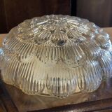Plafonnier en verre moulé et contour bois, Massive Leuchten, Allemagne, vintage, années 80