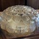 Ceiling light in molded glass and wooden surround, Massive Leuchten, Germany, vintage, 80s