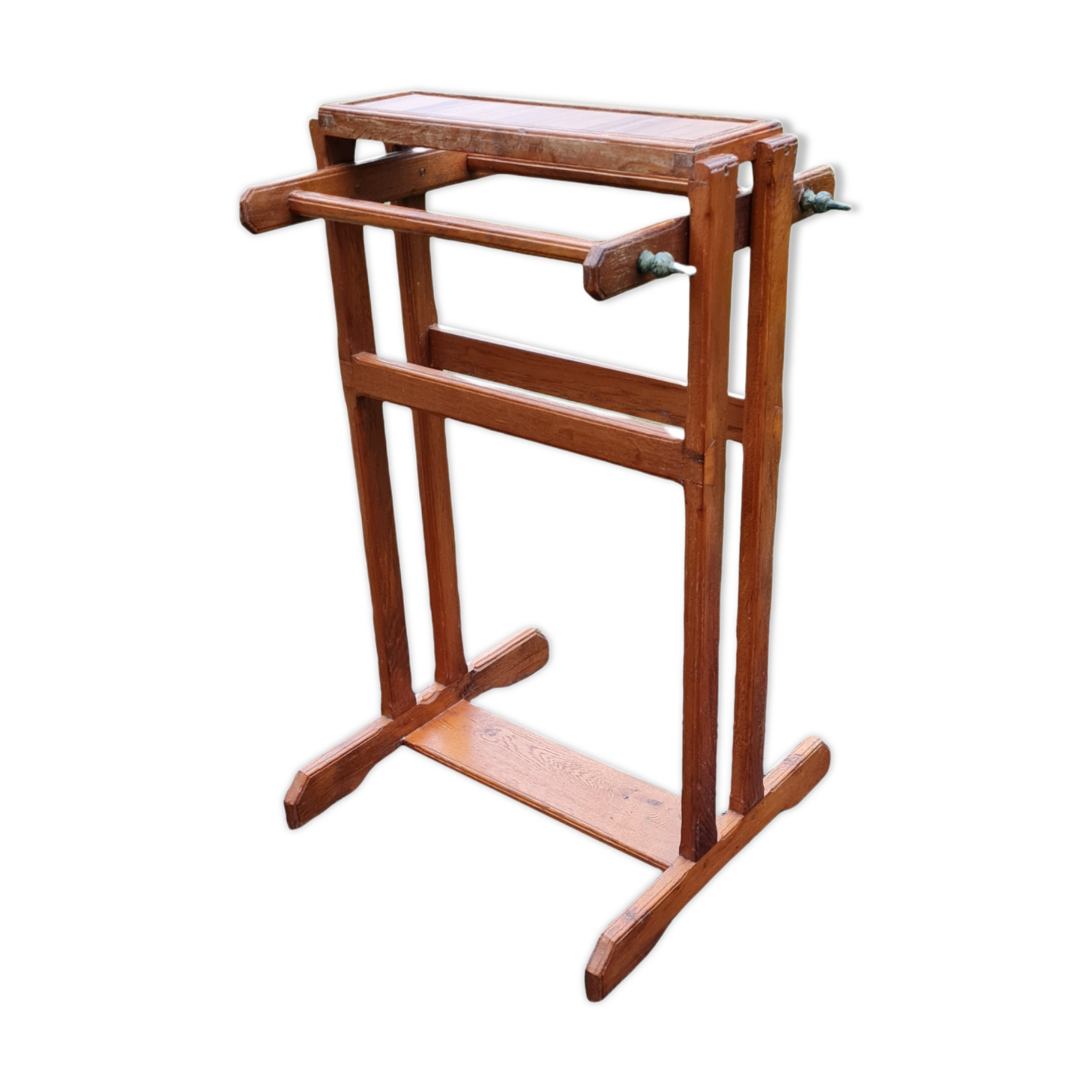 Towel rack on art deco wooden legs