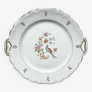 Plat à gâteau vintage en porcelaine de Limoges Berry motif oiseau de paradis -