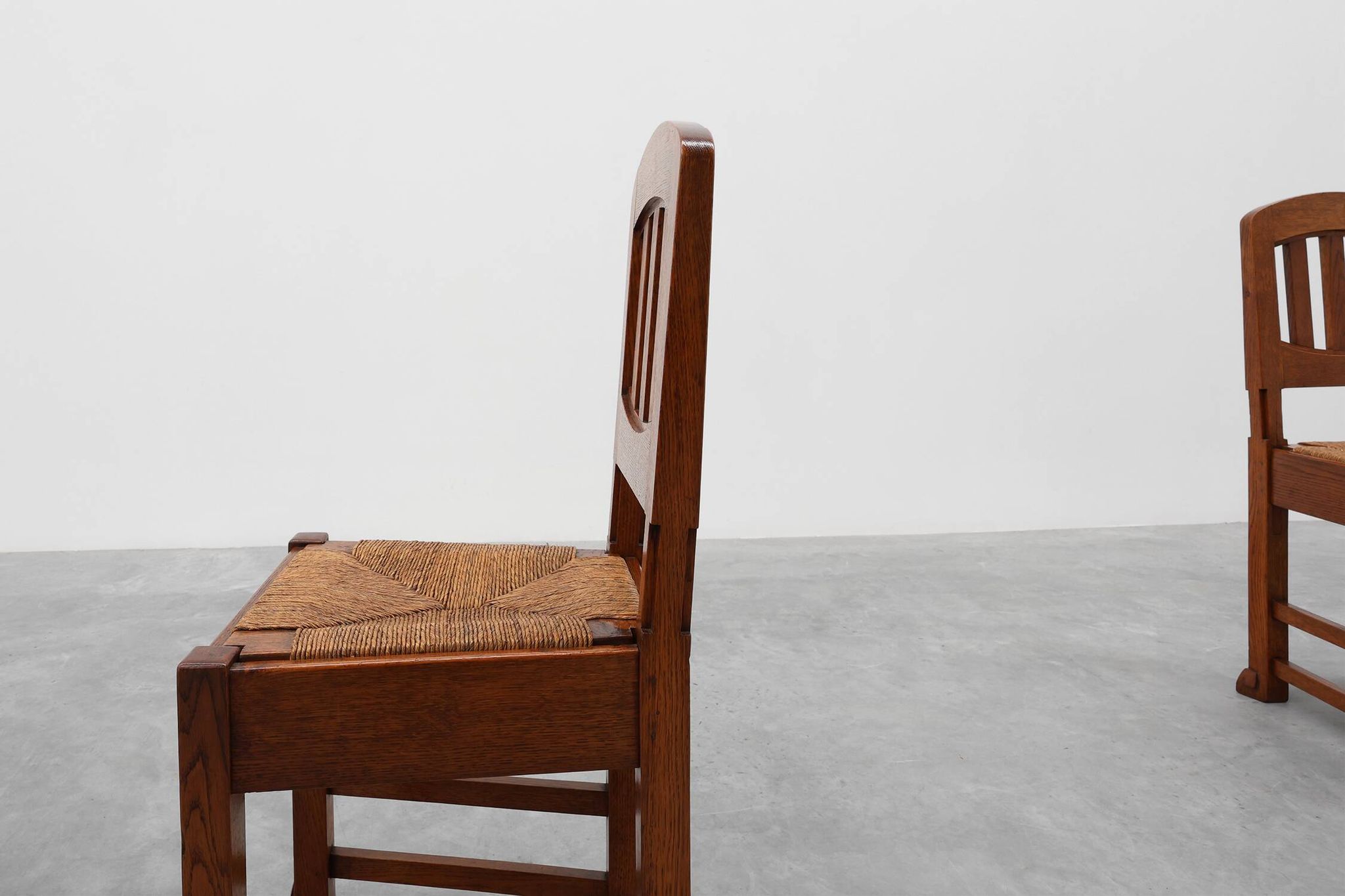 Set of 4 Early Art Deco Oak & Wicker Dining Chairs, Belgium, 1915
