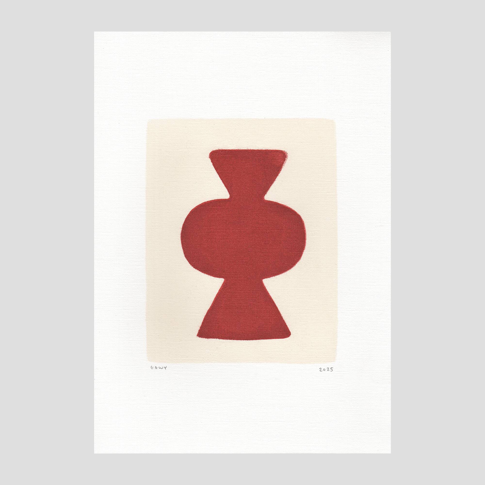 Collection of 4 red abstract paintings on paper signed Eawy