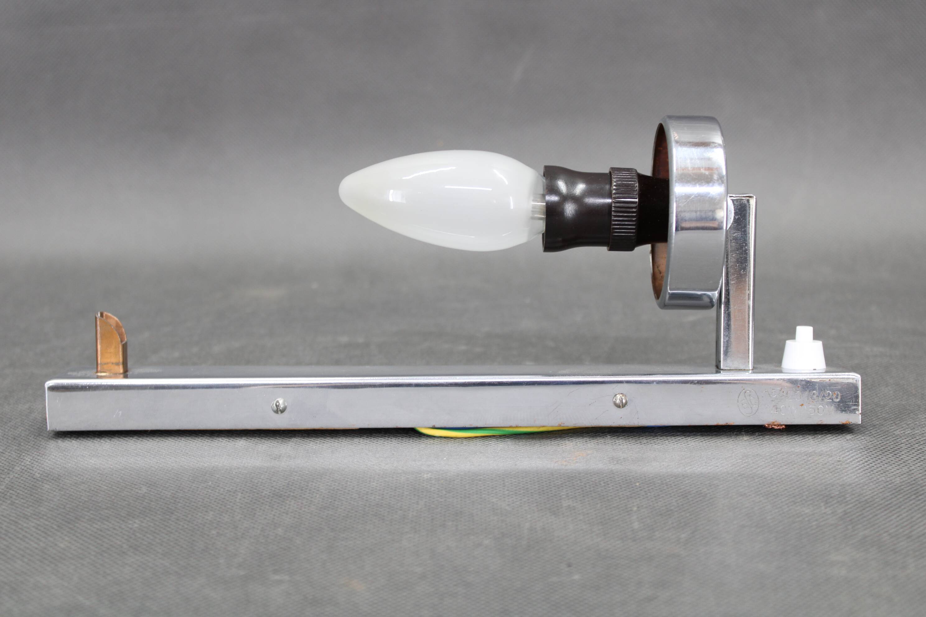 1930s Bauhaus chrome and milk glass tubular wall light, Czechoslovakia, restored
