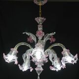 Charming Vintage Venetian Chandelier, Pink Murano Glass, 1950s