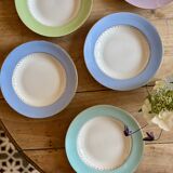 Set of 6 vintage soup plates, pastel colors and gold details