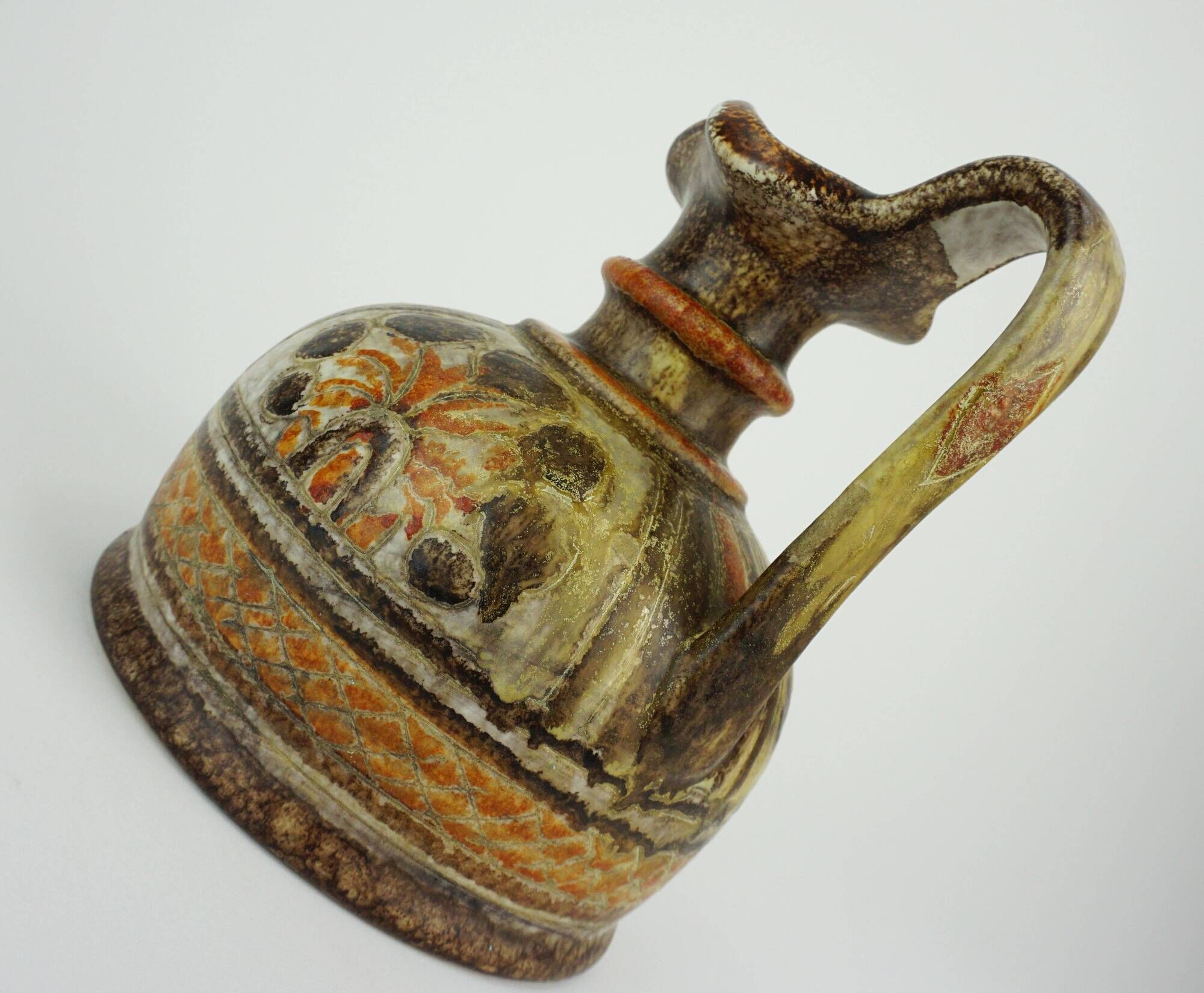 Italian ceramic vase jug italica ars model 1680/16 brown and orange
