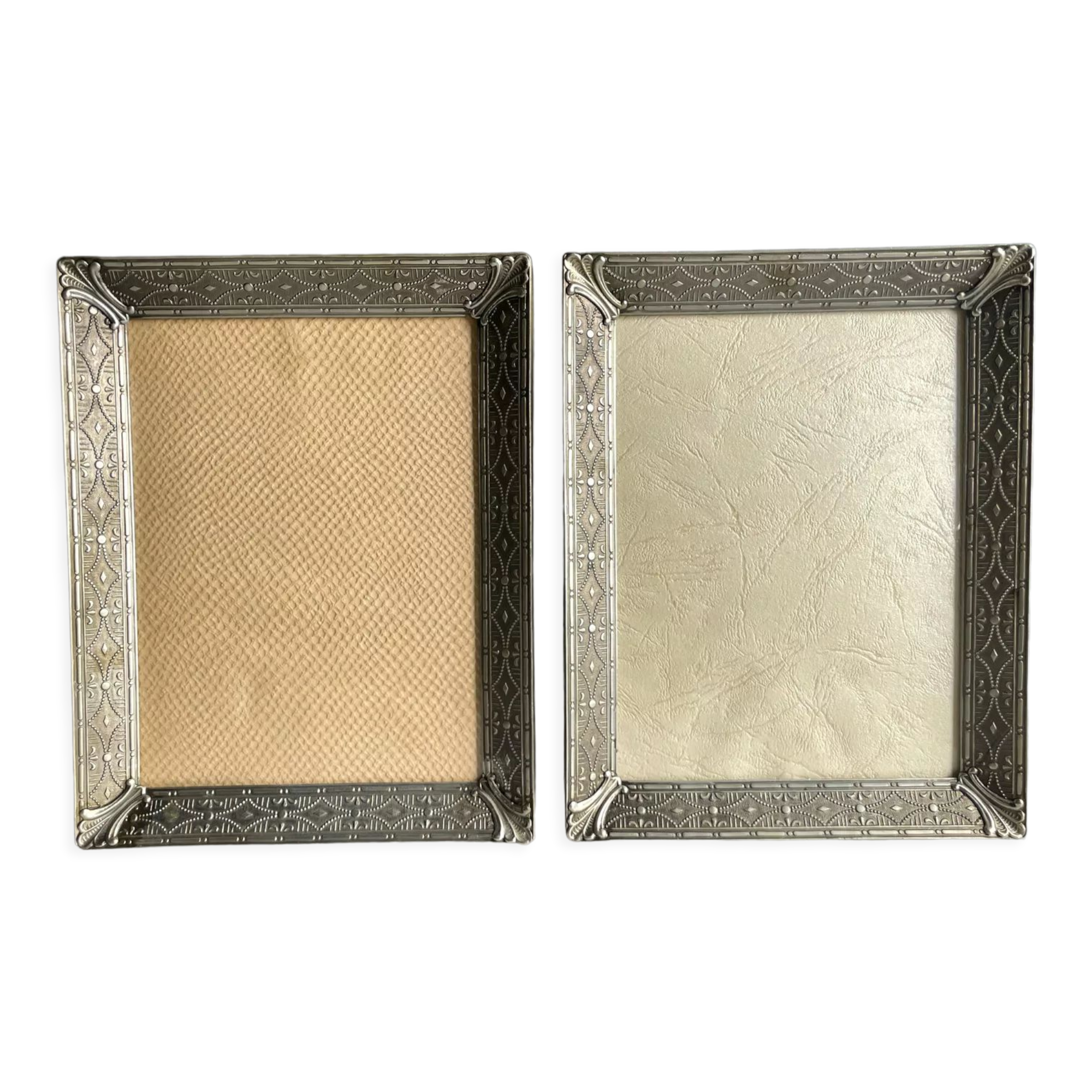 Pair identical vintage metal frames each 18.5 cm x 14.5 cm convex glass