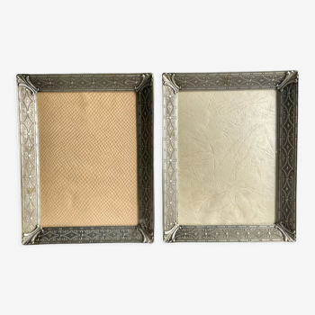 Pair identical vintage metal frames each 18.5 cm x 14.5 cm convex glass