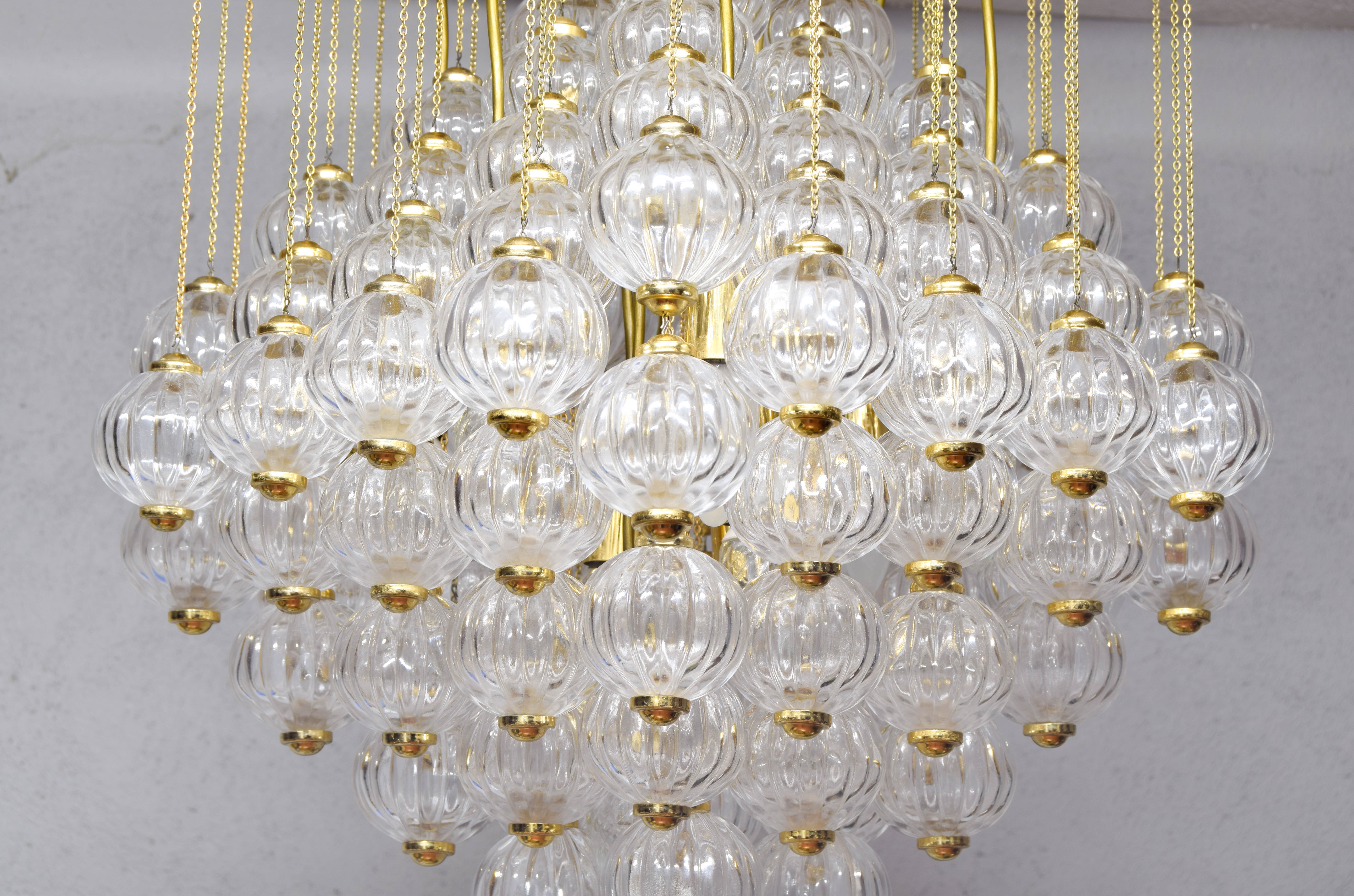 Venini mid century italian flushmount murano glass bubbles and brass chandelier