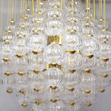 Venini mid century italian flushmount murano glass bubbles and brass chandelier