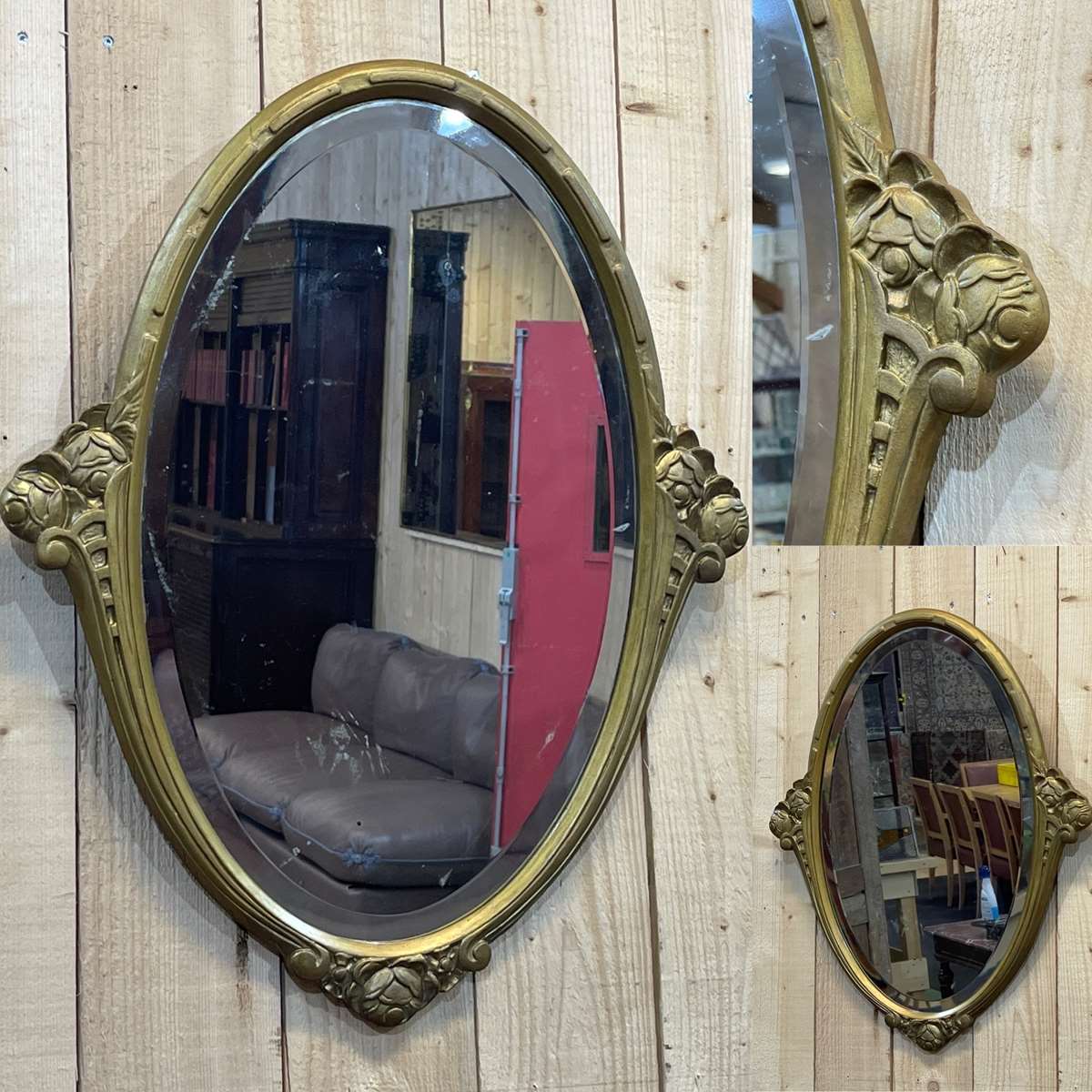 Oval Art Deco mirror from the 1930s - 73x60cm