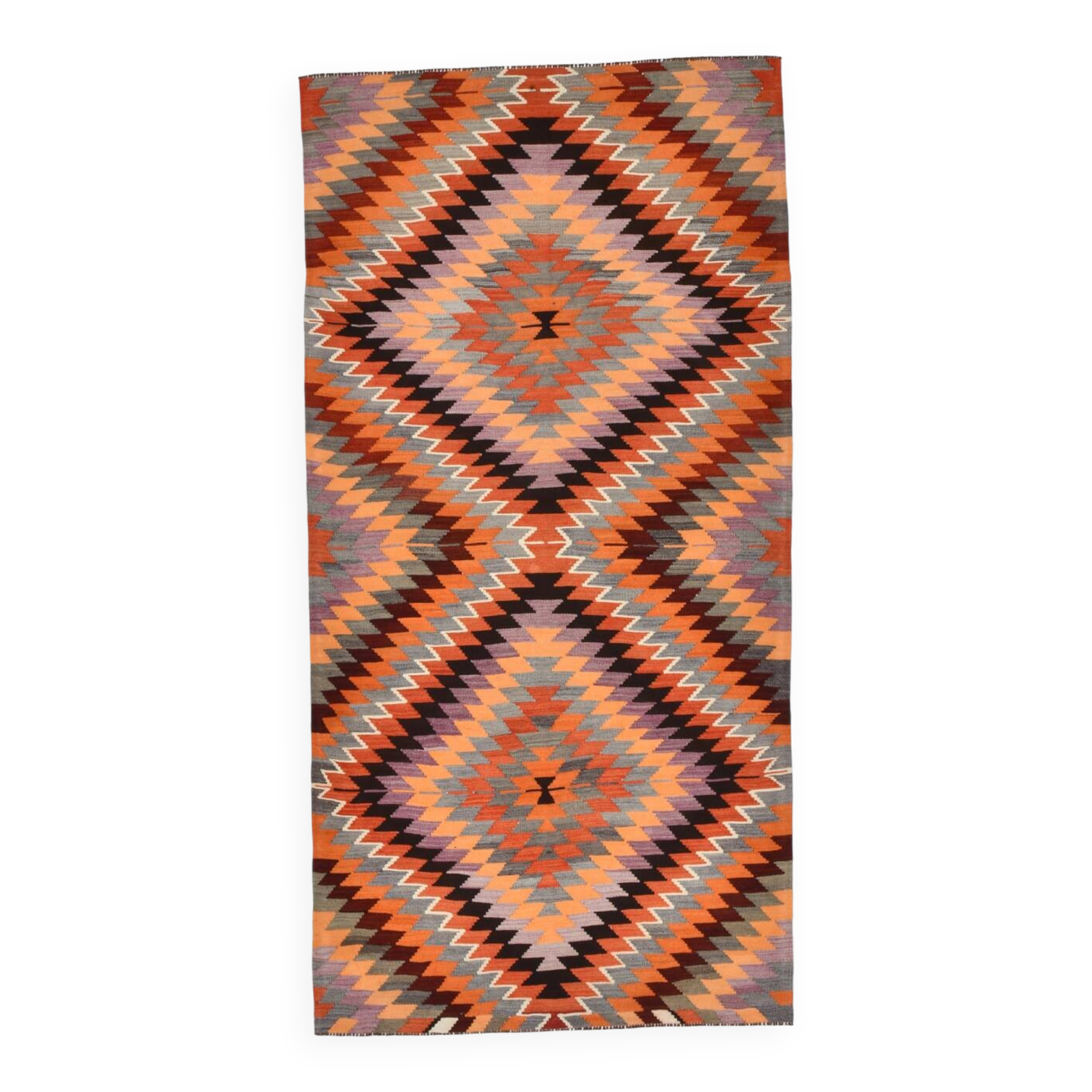 Purple & Orange Geometric Kilim Rug, 126x253Cm