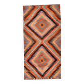 Tapis Kilim géométrique violet et orange, 126 x 253 cm