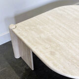 Vintage eye-shaped travertine marble coffee table, 1980s France