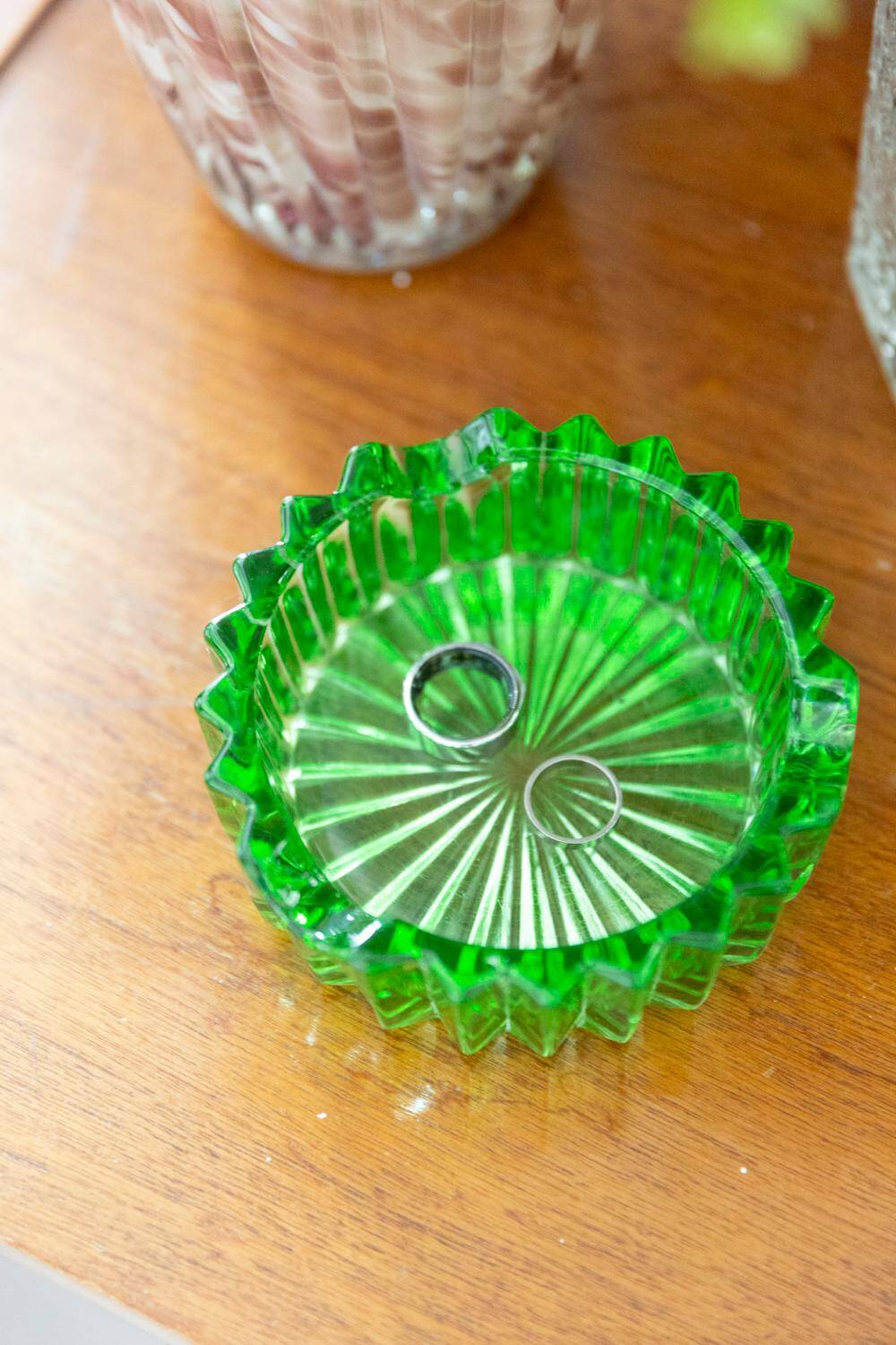 Green crystal bowl ashtray from the mid-20th century, Italy, 1970s.