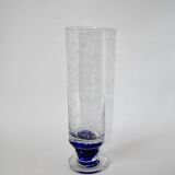 large glass vase by Biot with blue feet 1970
