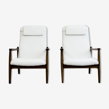 Paire de fauteuils blancs boucle gfm 64 high back par Edmund Homa années 1960