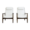 Pair of white boucle gfm 64 high back armchairs by edmund homa, 1960s