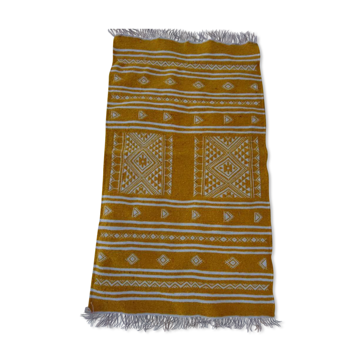 Kilim yellow and white handmade carpet , 60x105cm