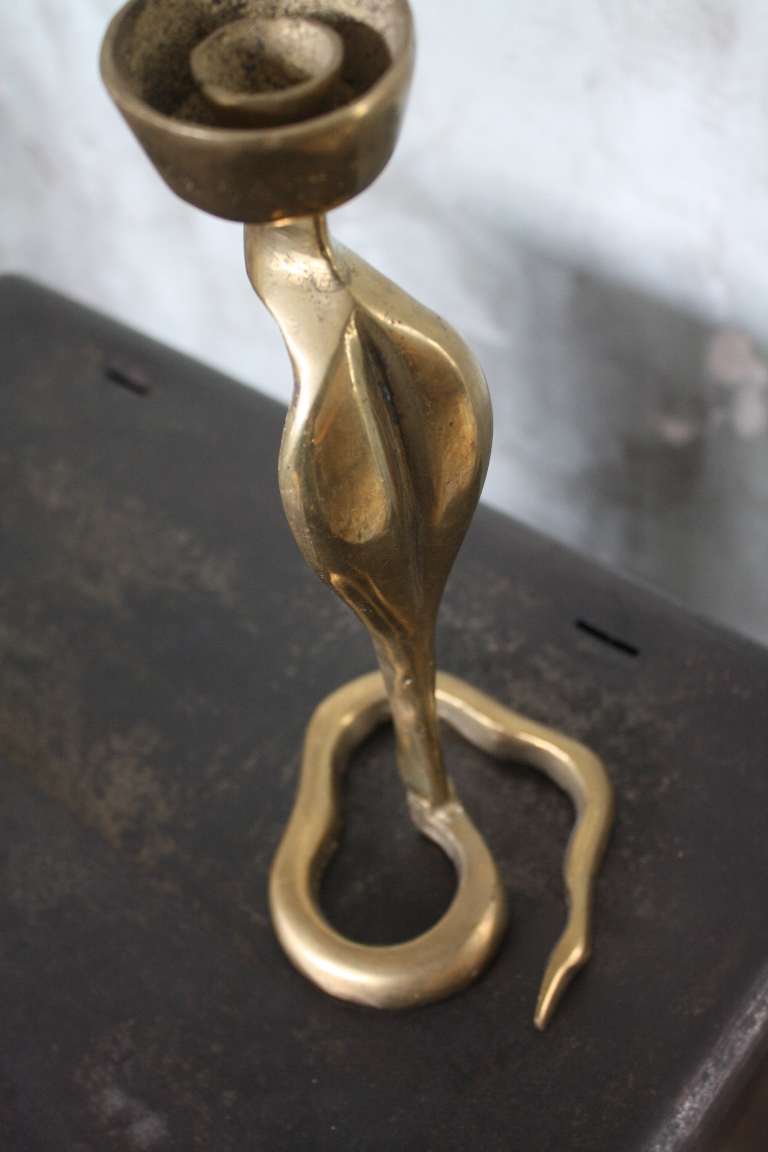 Candlestick zoomorphic snake cobra brass