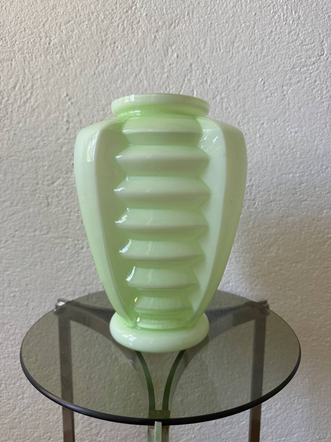 Art Deco uranium opaline skyscraper vase