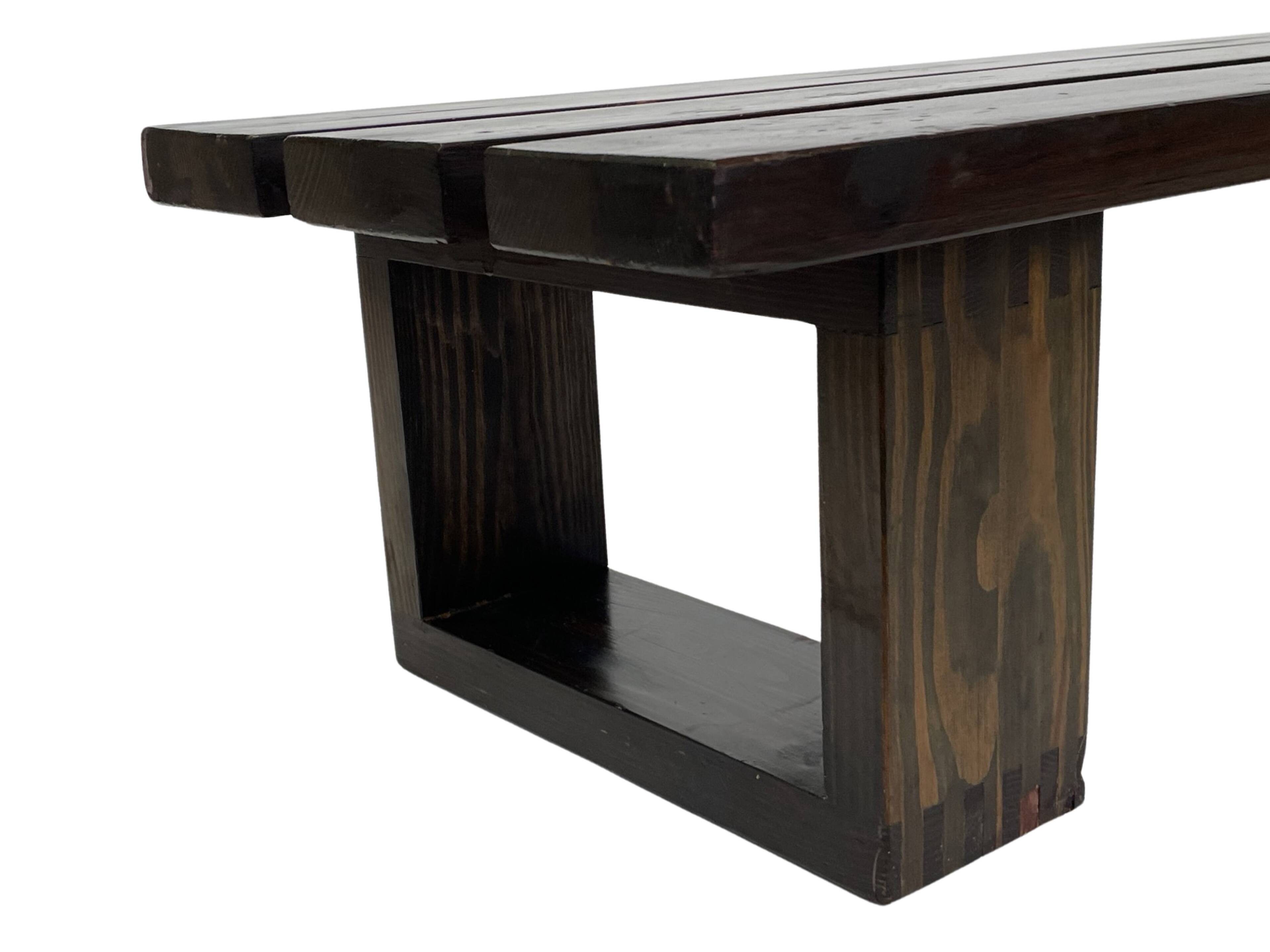 Minimalist vintage sofa design in wengé wood solid slatted bench