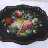 Bohemian and folk this metal tray painted with multicoloured flowers painted hand, russian vintage