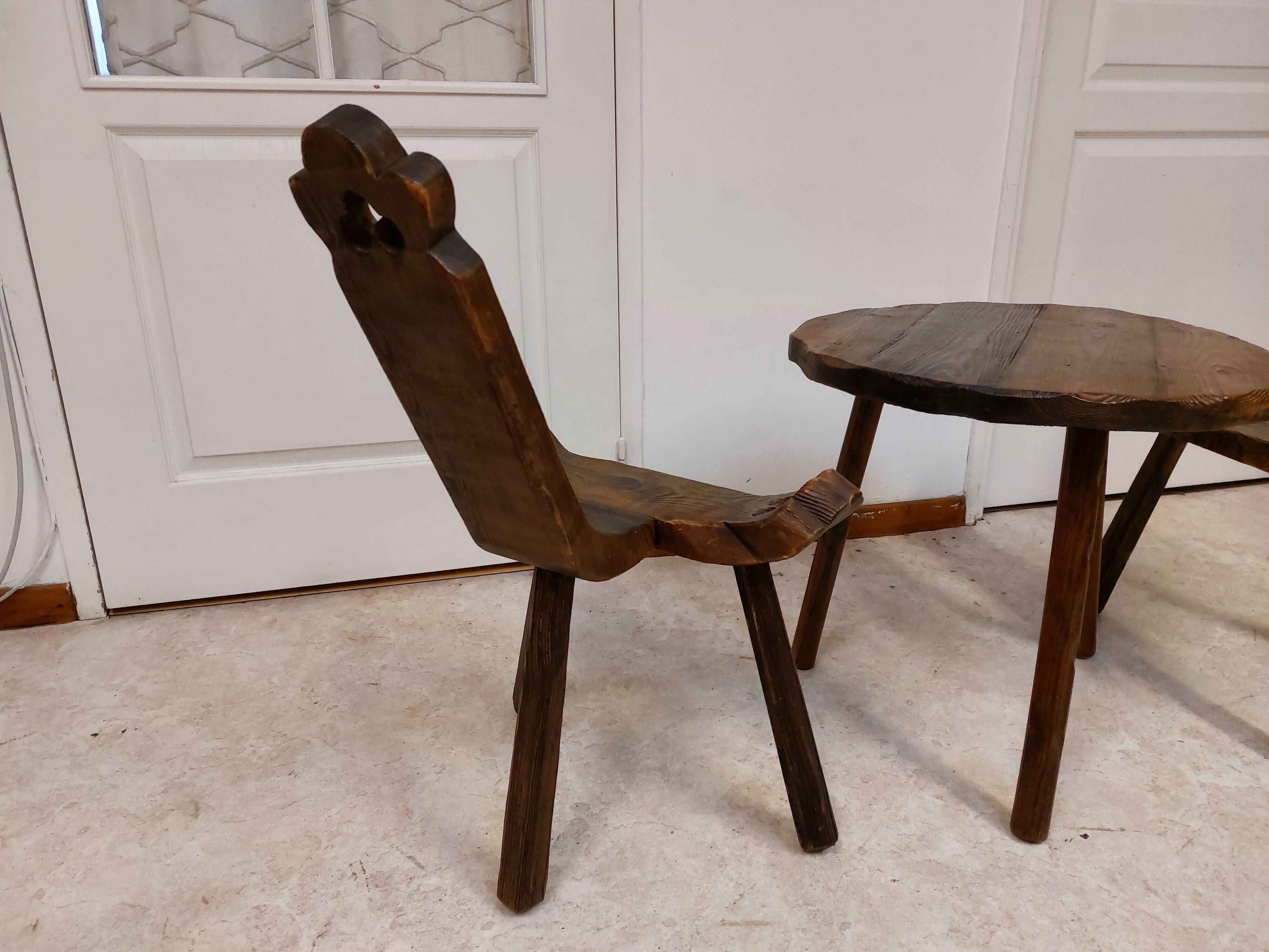 Coffee set coffee table and tripod low chairs - Spanish brutalist design - 1950s
