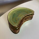 Set of 6 plates of green glazed earth Etienne Noël in Dieulefit 1950