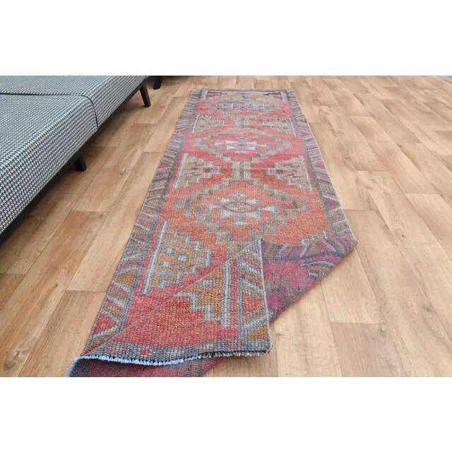 1970s Turkish Oushak Handmade Wool Cotton Orange Area Rug 86x284