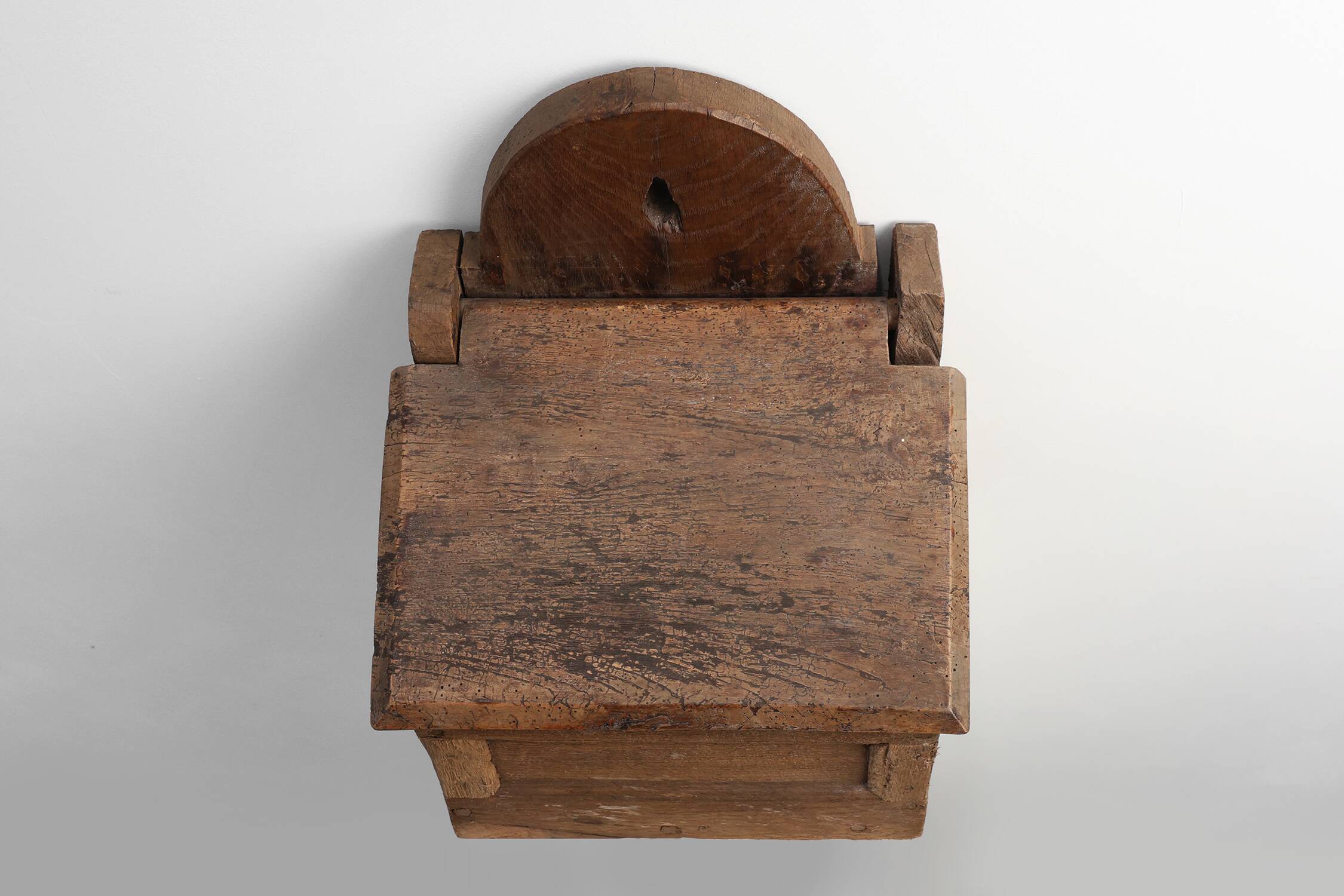 Antique French Oak Wall Salt Box, ca. 1850