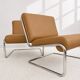 Vintage cantilever armchair. Brown faux leather upholstery. 60s
