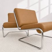 Vintage cantilever armchair. Brown faux leather upholstery. 60s