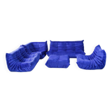 Togo living room set in blue velvet by Michel Ducaroy for Ligne Roset, 1979, set of 5