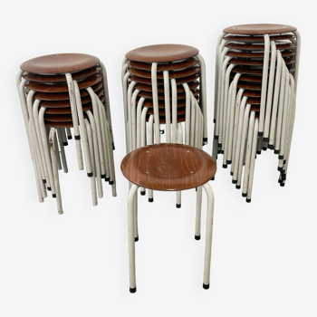 Set of 30 pagholz stools with white legs from the 70s