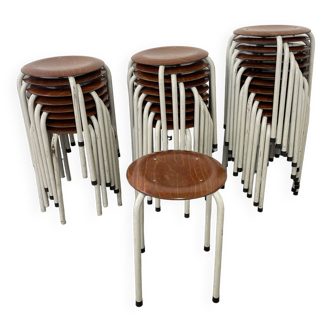 Set of 30 pagholz stools with white legs from the 70s