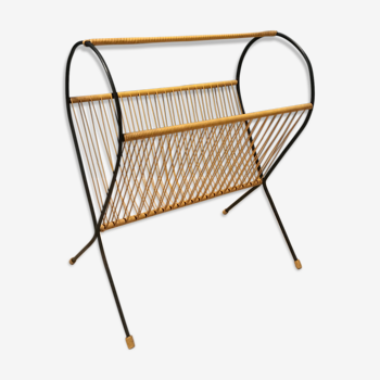 Magazine rack in black metal and wire scoubidou vintage 1950