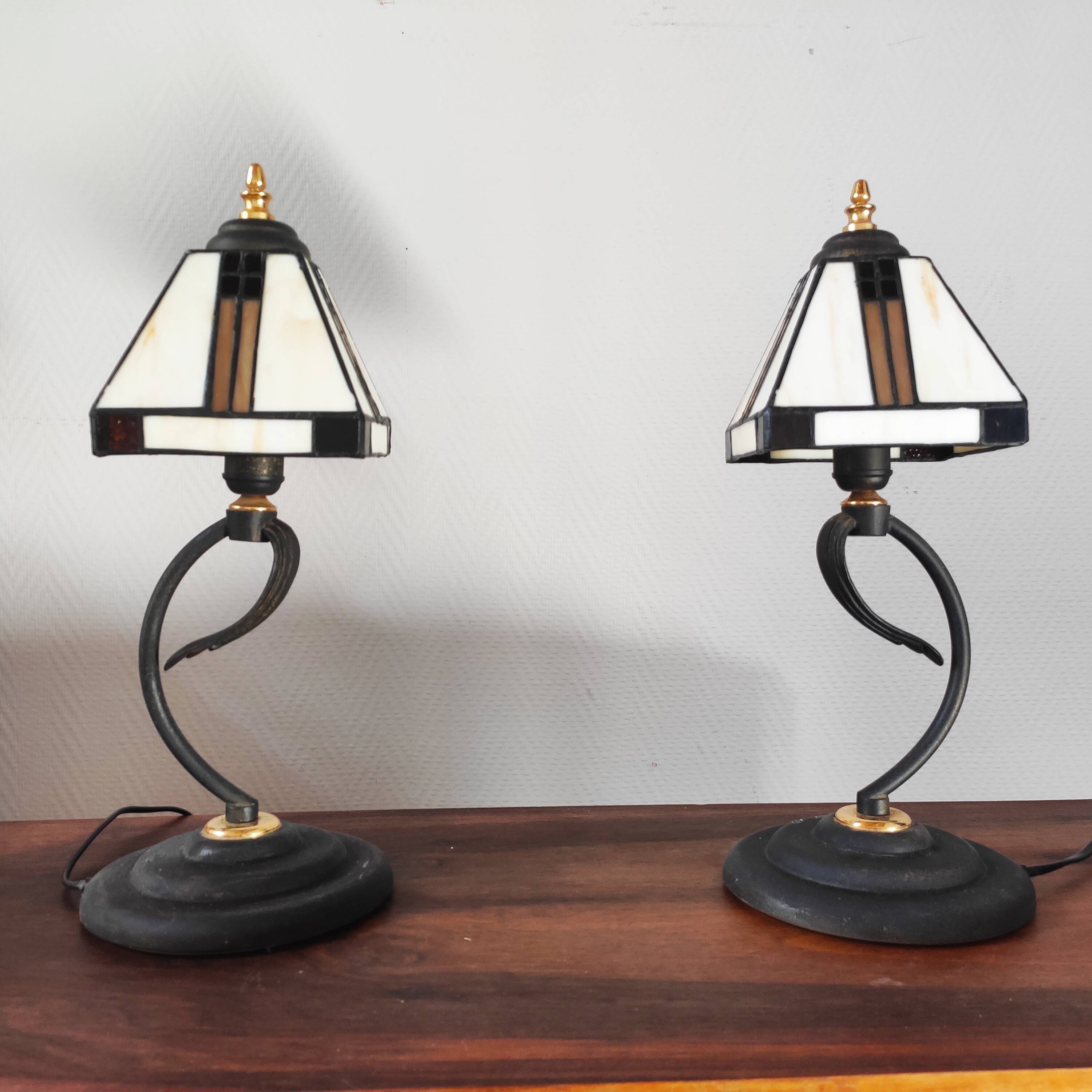 Paire de lampes vintage métal et verre