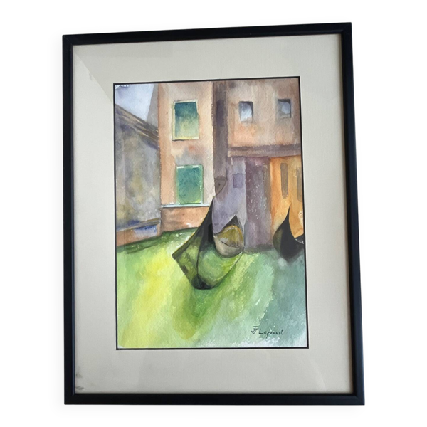 Tableau : Aquarelle - gondole à Venise
