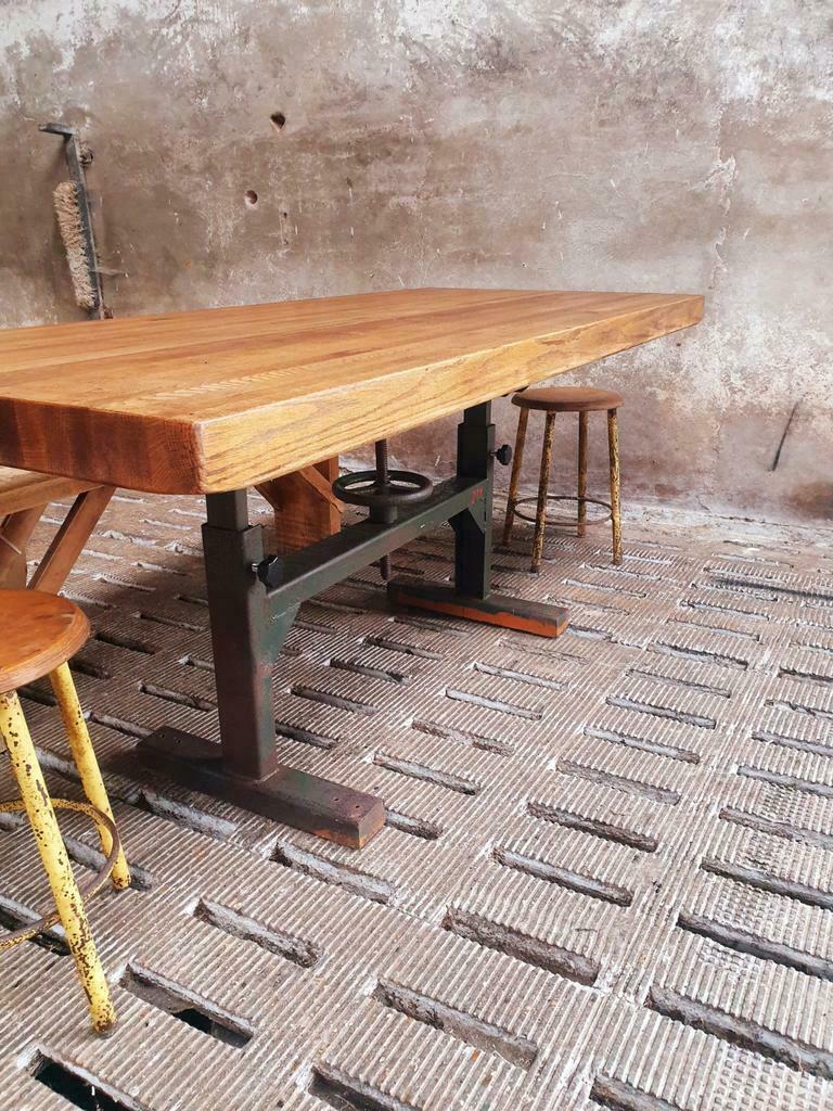 Industrial dining table oak on a workbench frame
