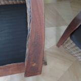 2 colonial-style armchairs in woven rattan and exotic wood